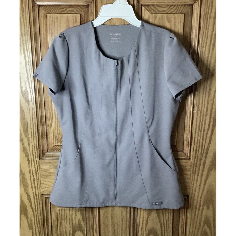 Jaanuu Princess Full Zip Scrub Top Gray Size Small
